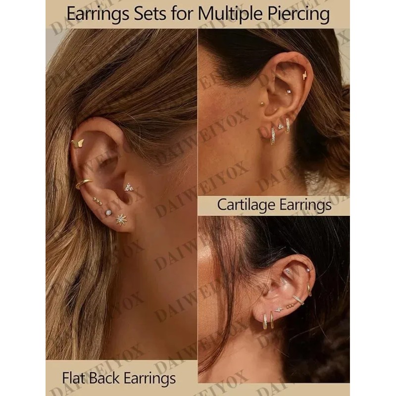 Daiweiyox 14pares Aretes Mujer De Acero Inoxidable Para Piercing Oreja