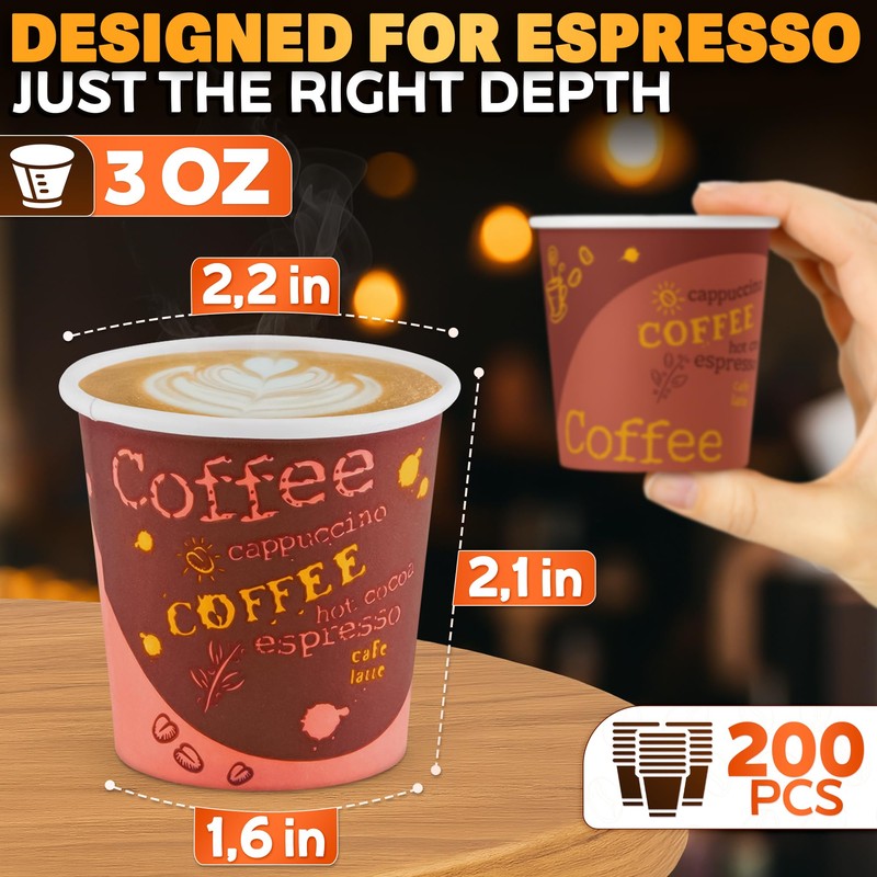 200-Pack 3 oz Disposable Espresso Cups – Small Espresso Paper