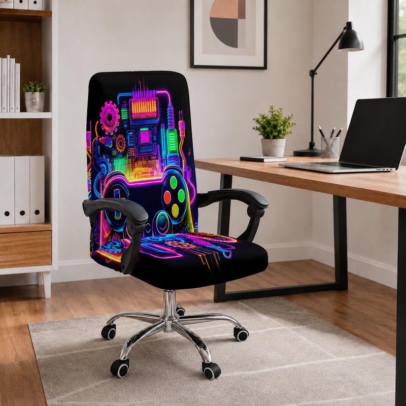 Blacklight Gaming Office Chair Cover, Neon Stretch Desk Chair Slipcover