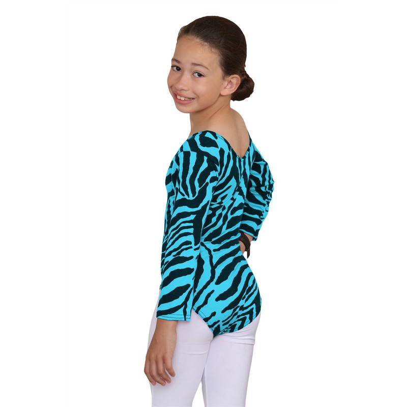 Janisramone Girls Kids Zebra Print Long Sleeve Gymnastics Stretch Dance