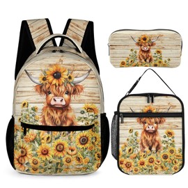 Homieblanket Highland Cow Backpack with Lunch Bag & Pencil Case, 17 in
