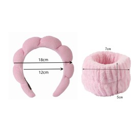 FUNNTY 3PCS Makeup Headband Microfiber Wristbands for Women,Reayou Spa Headband Wrist Washband Skincare Headband,Sponge & Terry Towel Cloth Fabric Headband for Skincare,Makeup Removal, Shower, Skincare (Light Pink)