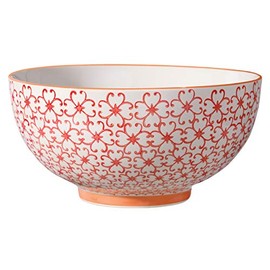 Bloomingville Ceramic Salad Bowl Carla Express - Serving Dish Size ø 19 cm Dia 7.5'' H 3.5'' - Content 42 fl oz - Content 1200 ml, Stoneware, red