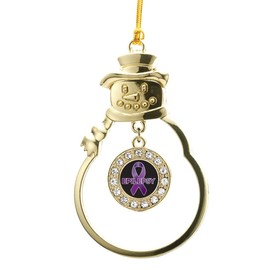 Inspired Silver - Epilepsy Awareness Gold Christmas Ornament - Circle Charm Christmas Tree Ornament with Cubic Zirconia - Snowman Hanging Decoration