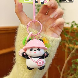 Yocipa Cute Panda Keychain Cute Bag Charm Panda Keychain Character Bag Decoration Stylish Animal PVC Key Holder, Pink