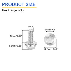 uxcell 5Pcs M6 x 16mm Hex Serrated Flange Bolts Screws, 304 Stainless Steel Flanged Hex Head Bolts Flange Hexagon Screws for Households, Machine Tools, and DIY Project, Silver