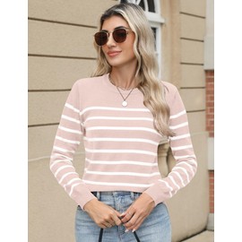 Ivicoer Fall Sweaters Womens 2025 Long Sleeve Crew Neck Striped Plus Size Knitted Tops Dressy Casual Cinnamon, XXL
