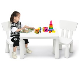 CHEFJOY Kids Table and Chairs(2 Chairs Included), 3 Piece Lightweight Plastic Children Activity Table for Preschool, Kindergarten, Playroom, Easy Clean Toddler Furniture Set for Ages 1-7 (White)