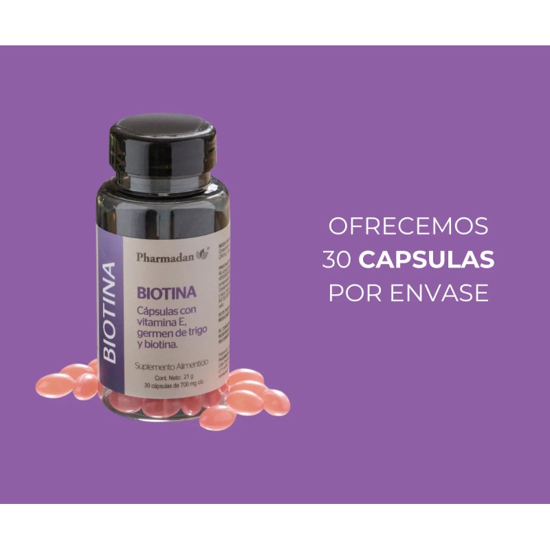 Biotina Pharmadan 300mcg Con Vitamina E C30 Caps Sin Sabor