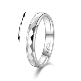 LOFITOR 925 Sterling Silver Fidget Ring for Women Band Multi-faceted Anxiety Ring 4mm Silver Band Spinner Ring for Men Stress Relief Anti-anxiety Rings Rhombus Size9