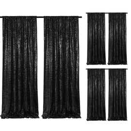 Black Sequin Backdrop Curtains 6 Pieces 2FTx8FT Shimmer Birthday Wedding Photograph Baby Shower Decoration Backdrop Fabric for Christmas Party Decoration