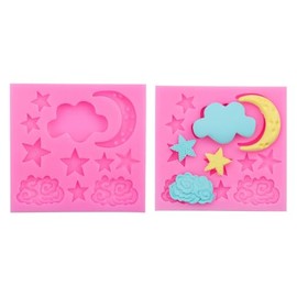 2Pcs Pink Moon and Star Molds Silicone, Cloud Fondant Mold Moon Star Cloud Chocolate Molds For Chocolate Candy Baking Sugar Cakes Decorating Candy Making Supplies