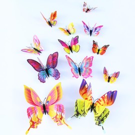 DaGou Mixed of 12PCS 3D Pink Butterfly Wall Stickers Decor Art Decorations¡­ (Rainbow Color)