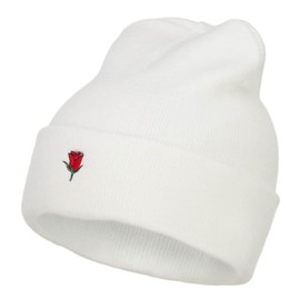 e4Hats.com Mini Rose Embroidered Long Beanie - White OSFM
