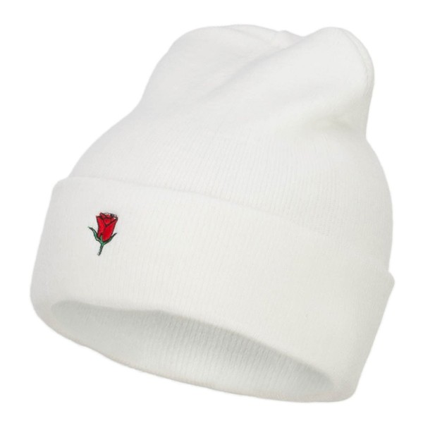 e4Hats.com Mini Rose Embroidered Long Beanie - White OSFM