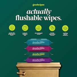 goodwipes Flushable Wipes - Botanical Bliss Wet Wipes for Adults, Sewer & Septic Safe, Guest Bathroom Essentials for Women & Men, pH Balanced & Extra Large, 153 Count (3 Packs and 3 Singles)