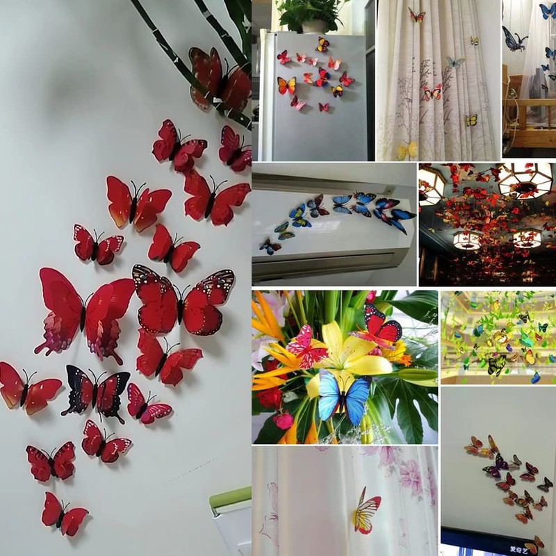 CL-Link 24PCS 3D Butterfly Wall Decals Red Double Layer Butterflies