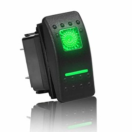 (HO #30) Carling Rocker Switch SPST, 20A 12VDC, Illuminated Green, 2 Independent LEDs; 6 Prongs