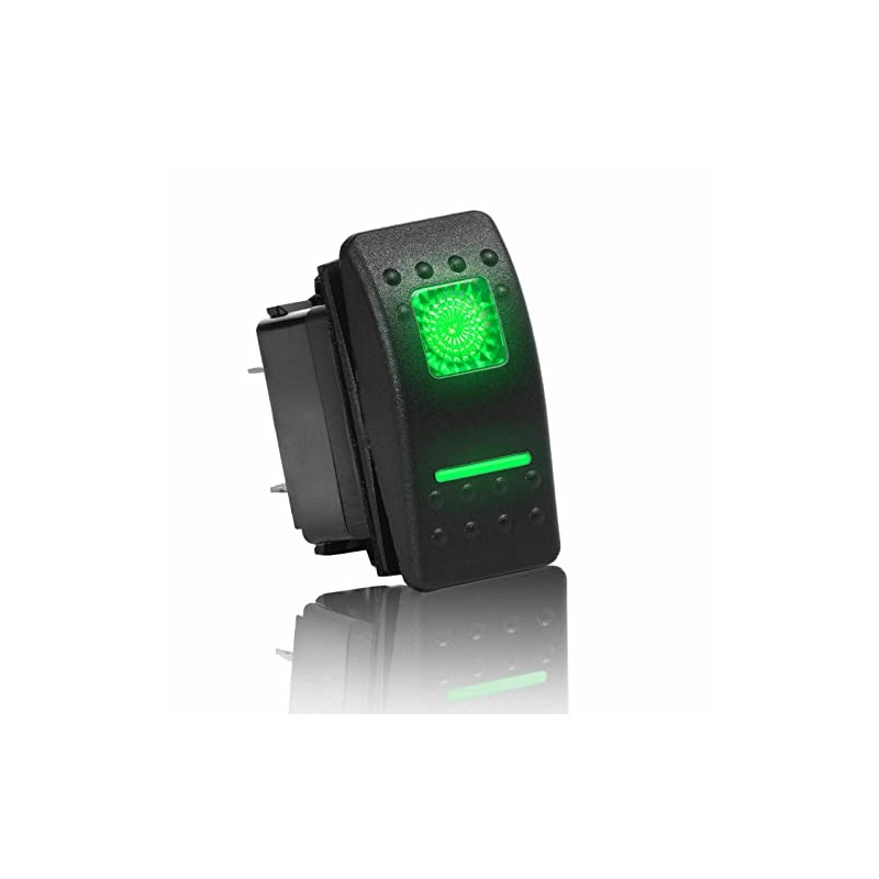 (HO #30) Carling Rocker Switch SPST, 20A 12VDC, Illuminated Green,