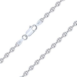 PLANETYS - Coffee Bean Chain 925 Sterling Silver Rhodium-Plated Chain - Necklace - 2.5 mm Wide Various Lengths 40-45-50-55-60-65-70 cm, Sterling Silver