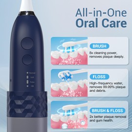 Upgraded 2-in-1 Electric Toothbrush with Water Flosser 2.0 – Ultrasonic Brushing with Built-in Water Outlet, 3+4 Modes with Point-Jet, Portable Oral Irrigator, IPX7 Waterproof, for Travel & Home