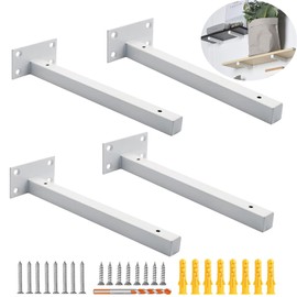 4 Pack Multi-Sized Premium Heavy Duty Shelf Brackets, Steel Thickened Floating Shelf Supports with Hardware for Wall Shelves, 110lbs Load Capacity (White, 8-inch)