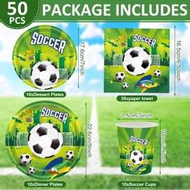 50 Pieces Football Party Decorations Party Tableware Set, Football Party Tableware Set, Football Plates and Cups Set, Football Party Tableware for 10 Guests, Party Tableware Football Children's
