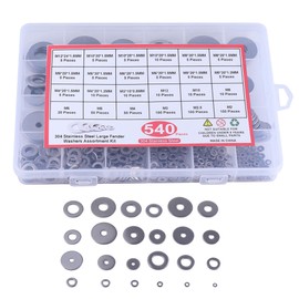 HANLATO 540 Pcs Flat Washers 24 Different Sizes 304 Stainless Steel Fender Washers for Screws and Bolts, Fender Washer Assortment Kit, M2 M2.5 M3 M4 M5 M6 M8 M10 M12