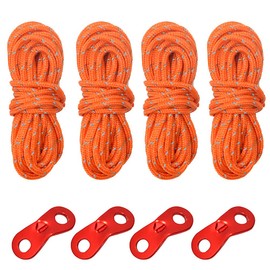 Tarp Rope, Tent Rope, Reflective Material, Storage Bag Included, Camping, Hiking, Guy Rope, Paracord Rope, Tent Rope, Reflective Material, Guy Line, Tarp Rope, Reflective, Set of 4, 0.1 inches (3 mm)