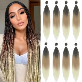 Atatoray Pre Stretched Braiding Hair T1b/27/613 Yaki Straight 26inch 8 Packs Crochet Braiding Hair Hot Water Setting Synthetic Hair Extension for Braids (Ombre T1b/27/613, 26inch)