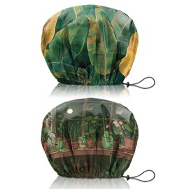 Cabreche 2 PCS Shower Cap Reusable Waterproof Double Layers Hair Caps Large Shower Bath Adjustable Elastic Hat for Women Girls Cute Aesthetic-Leaf Frog