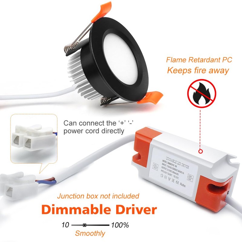 2 Inch LED Downlight, Recessed Lighting Dimmable Ceiling Light, 3W,