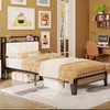 LIKIMIO Twin XL Bed Frames, Storage Headboard with Charging Station,