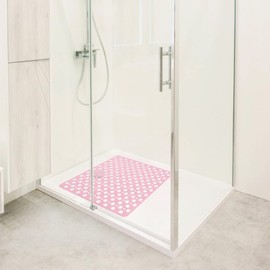 Venuso Square Shower Mats Non Slip Anti Mould, 53 x 53 cm Rubber Anti Slip Bath Mat with Drain Holes, Machine Washable, Pink