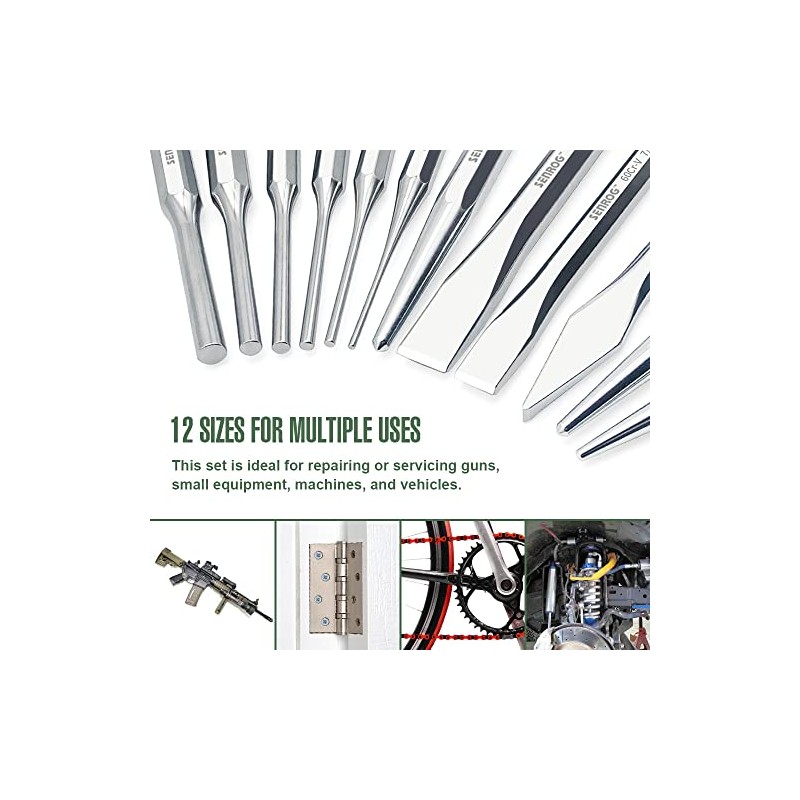 12-Piece Punch and Chisel Set, 60Cr-v Steel Made and Heat-treated.