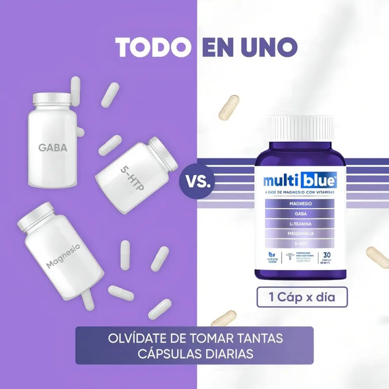 Multiblue Relax, Magnesio Gaba, L Teanina, 5 Htp 30 Caps
