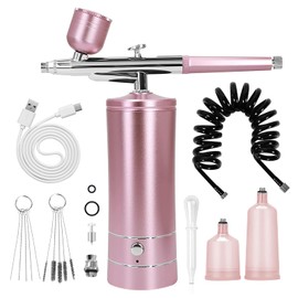 crpen Airbrush-Kit Air Brush Kit With Air Compressor Nail Charms Wireless Air Brush for Barber, Nail Art, Cake Decor, Makeup, Model Painting (Pink - with extension tube)