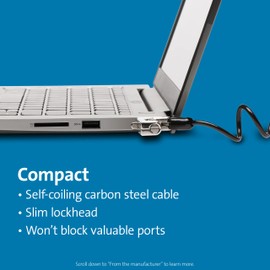 Kensington Slim Portable Combination Lock for Standard Slot, Lockhead Security Protection with Self-Coiling Carbon Steel Cable, Pivoting Anti Theft Tether for Laptops & Devices (K60625WW)