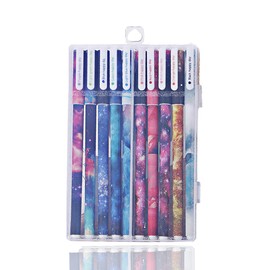 SUPERTOLL 0.38 Ballpoint Pen Black Gel Pen Colorful 10 Colors Cute Cartoon Pens Stationery for School Office 10Pcs/Set（Starry Sky）