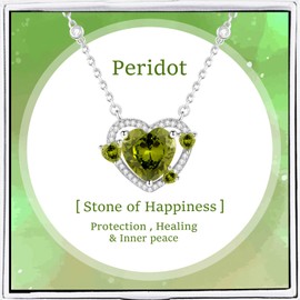 Love Heart Peridot Birthstone Necklace for Women 925 Sterling Silver August Pendant Jewelry Anniversary Valentines Mothers Day Birthday Birthstones Gifts for Wife Girlfriend Mom Girls Grandma Her