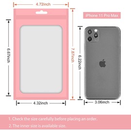 XFXIA 100 Pieces Mylar Bags, Resealable Smell Proof Bags with Clear Window 12cm*20cm Aluminum Foil Pouch Bag for Candy Food Lip Gloss Packaging |flat|cute| (Pink)