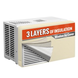 Air Conditioner Covers for Inside to Protect AC and Winter Insulation, 3 Layers Insulation Window Air Conditioner Cover with Aluminum Foil and 2mm Foam, 21"W x 15"H x 3.5"D - Beige