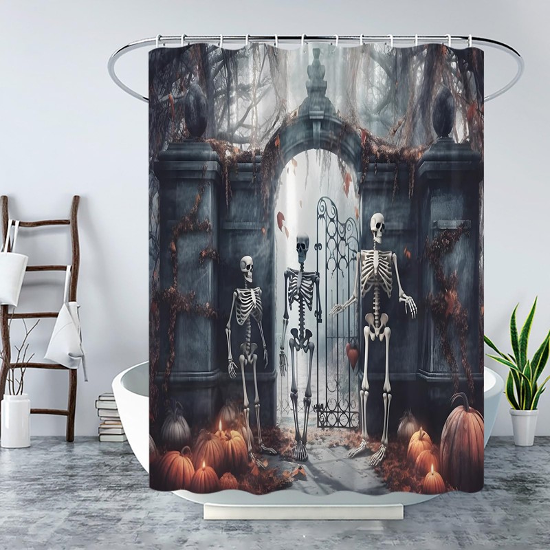 UPUMKSK Spooky Halloween Shower Curtain Horror Skeleton Gothic Castle Scary