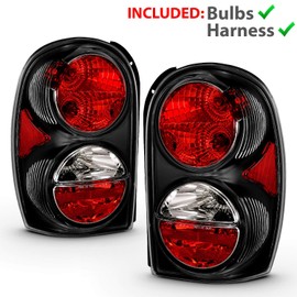 AmeriLite Black Replacement Brake Tail Lights Set For 02-07 Jeep Liberty SUV - Passenger (Right) and Driver (Left) Side
