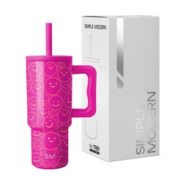 Simple Modern Kids 24 oz Tumbler with Handle and Silicone Straw Lid | Spill Proof and Leak Resistant | Reusable Stainless Steel Bottle | Gift for Kids Boys Girls | Trek Collection | Happy Days