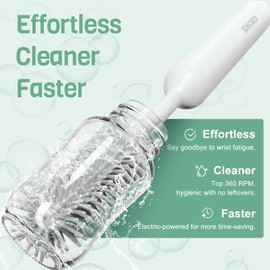 SEANCHEER S02 Electric Bottle Brush Set, Portable Baby Bottle Brush Cleaner, AA Battery-Powered & IPX7 Waterproof, with Silicone Bottle/Nipple/Straw Brush, for Home & Travel (Gray)