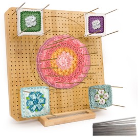 Iswabard Bamboo Crochet Blocking Board Handcrafted Knitting Blocking Mat for Knitting Crochet and Granny Squares, with 15 Stainless Steel Rod Pins (Bamboo-D 15'')