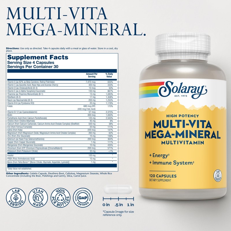 SOLARAY Multi-Vita Mega-Mineral Multivitamin for Women and Men with Vitamin