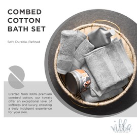 Villa Celestia 100% Cotton Bath Towel Set of 18-4 Bath Towels, 6 Hand Towels, 8 Wash Cloths, Sustainable, Soft, Highly Absorbent, Combed Cotton 18 Piece Set for Hotels, Spa, Bathroom, Dorm, Silver