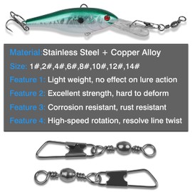 Barrel Swivel Snaps -120pcs Barrel Swivels with Safety Snaps High Strength Fishing Quick Connect Snap Swivels with Solid Ring Fishing Tackle Accessories Black Size 2# 4#,6#,8#,10#,12#,14#